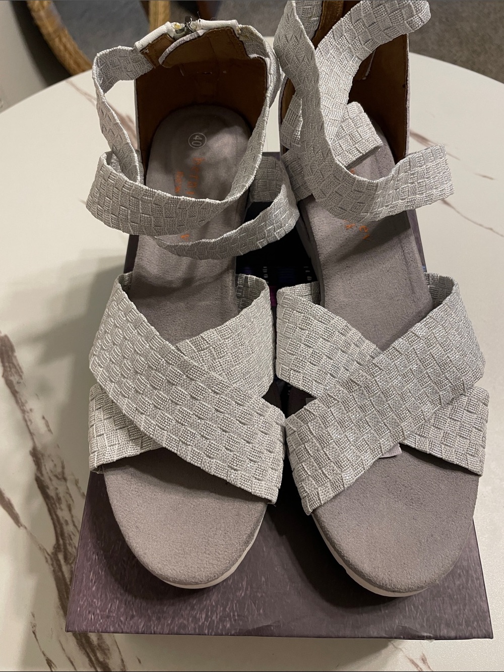 bernie mev. White Textured Crisscross Ankle Strap LEATHER Sandals